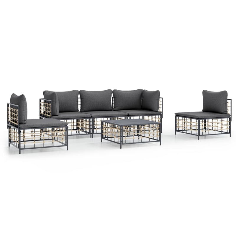 6 Piece Garden Lounge Set with Cushions Anthracite Poly Rattan