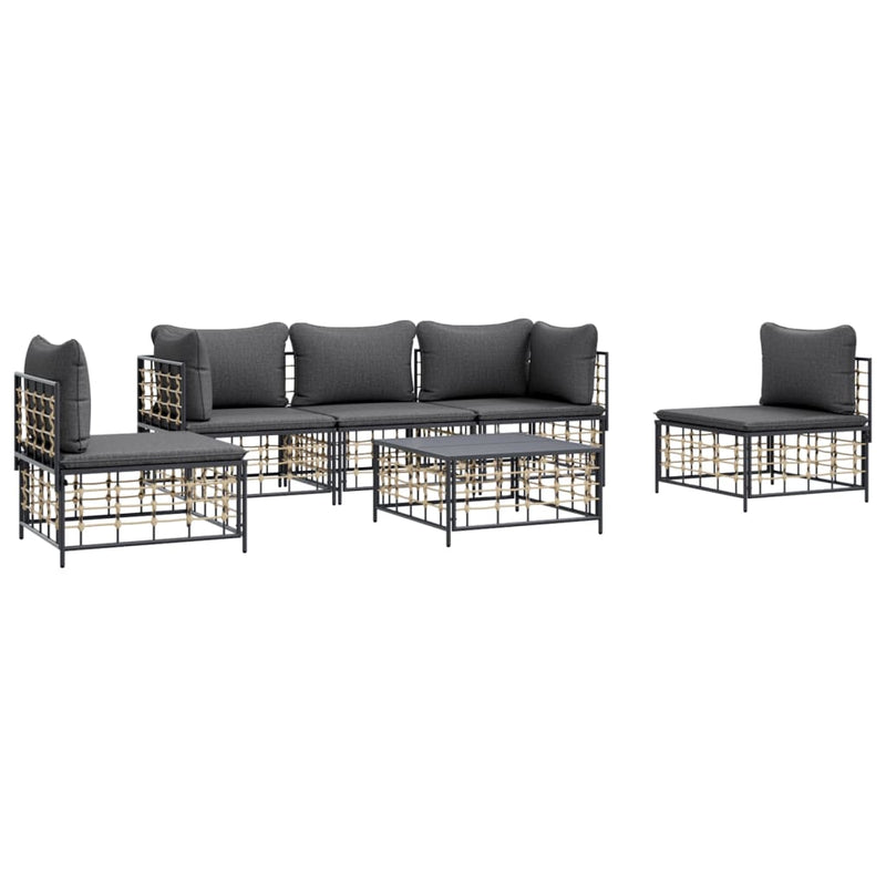 6 Piece Garden Lounge Set with Cushions Anthracite Poly Rattan