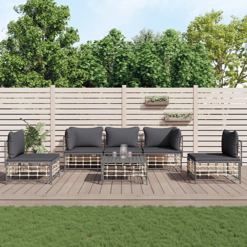 6 Piece Garden Lounge Set with Cushions Anthracite Poly Rattan