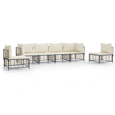 6 Piece Garden Lounge Set with Cushions Anthracite Poly Rattan