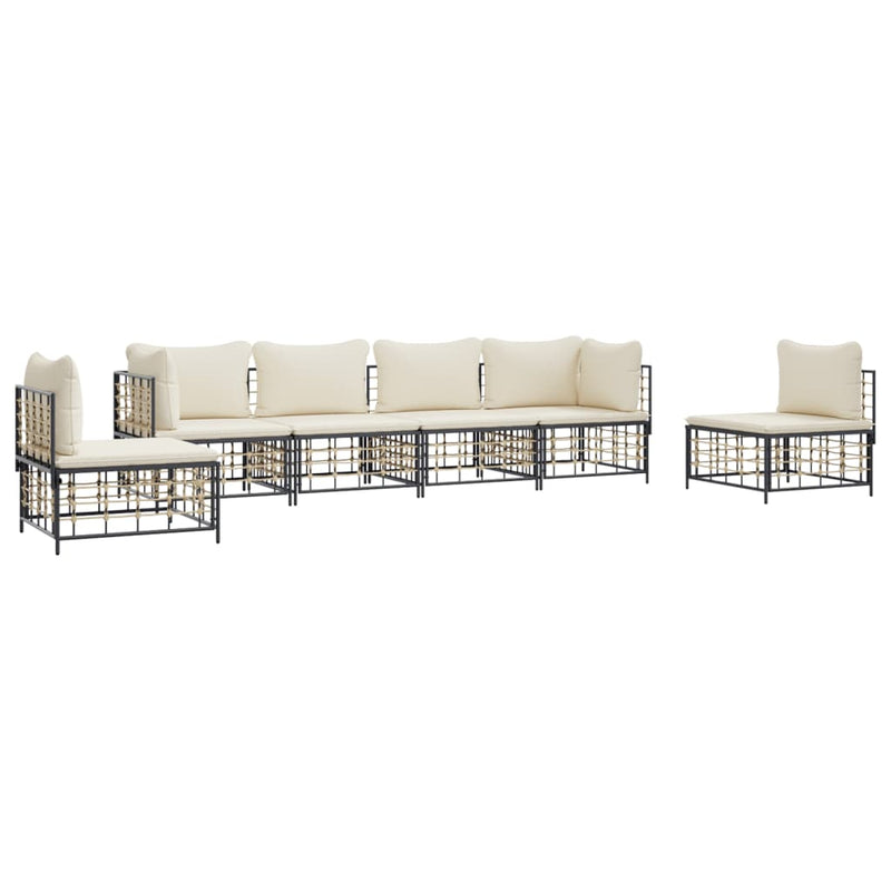 6 Piece Garden Lounge Set with Cushions Anthracite Poly Rattan