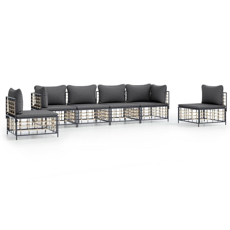 6 Piece Garden Lounge Set with Cushions Anthracite Poly Rattan