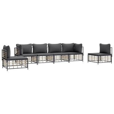 6 Piece Garden Lounge Set with Cushions Anthracite Poly Rattan