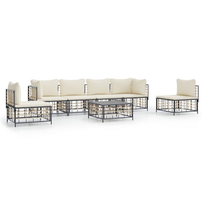 7 Piece Garden Lounge Set with Cushions Anthracite Poly Rattan