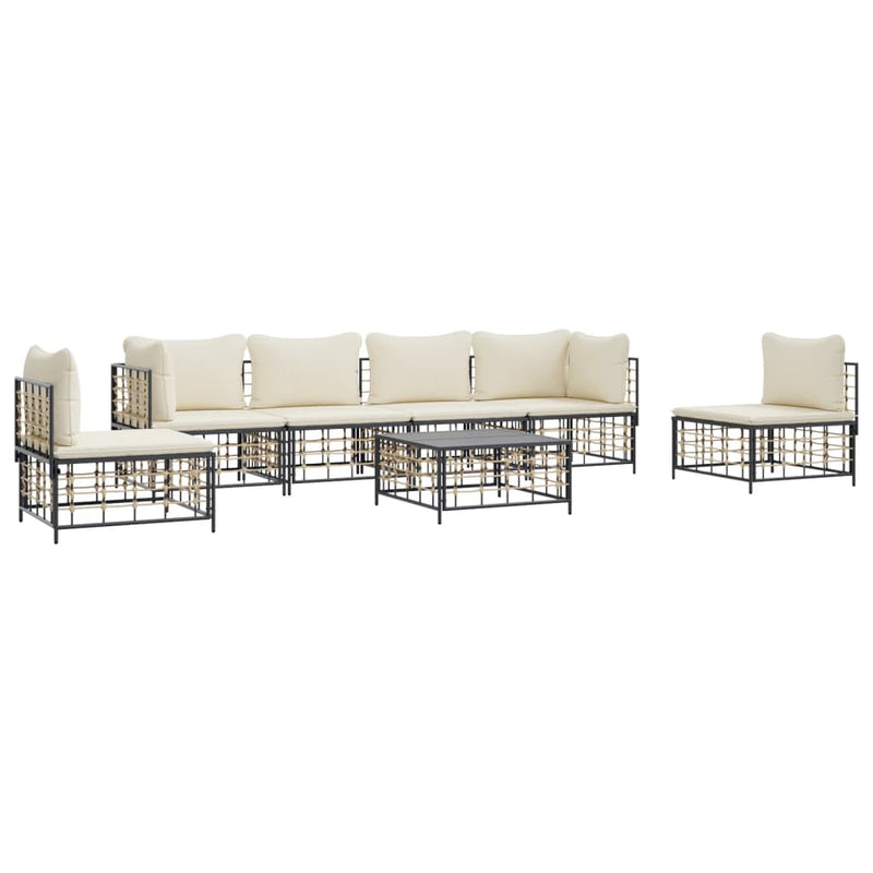 7 Piece Garden Lounge Set with Cushions Anthracite Poly Rattan