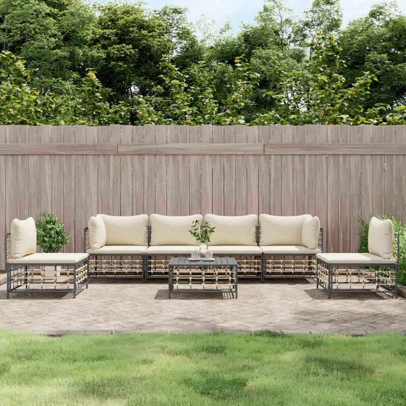 7 Piece Garden Lounge Set with Cushions Anthracite Poly Rattan