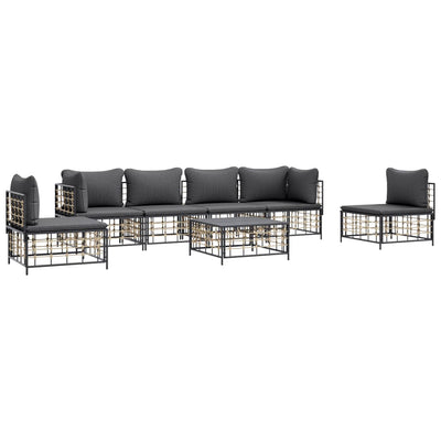 7 Piece Garden Lounge Set with Cushions Anthracite Poly Rattan