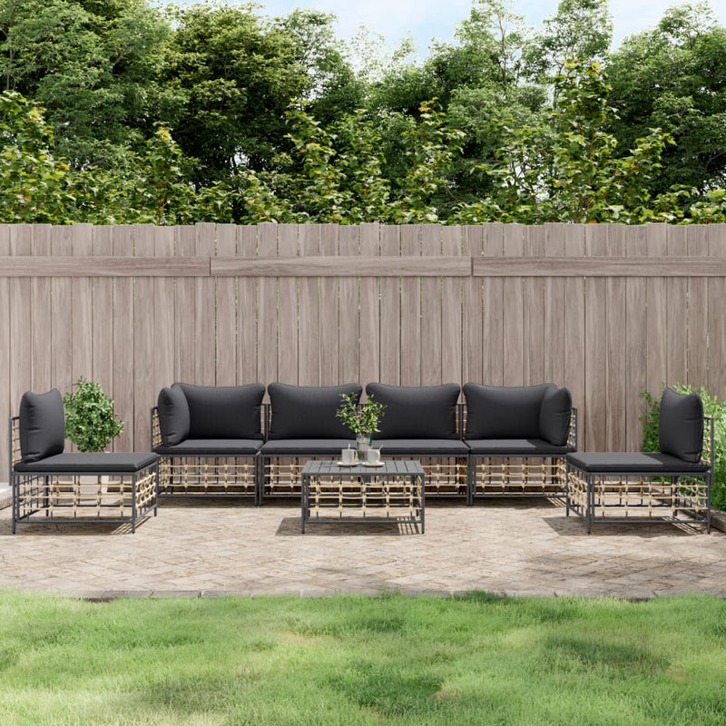 7 Piece Garden Lounge Set with Cushions Anthracite Poly Rattan