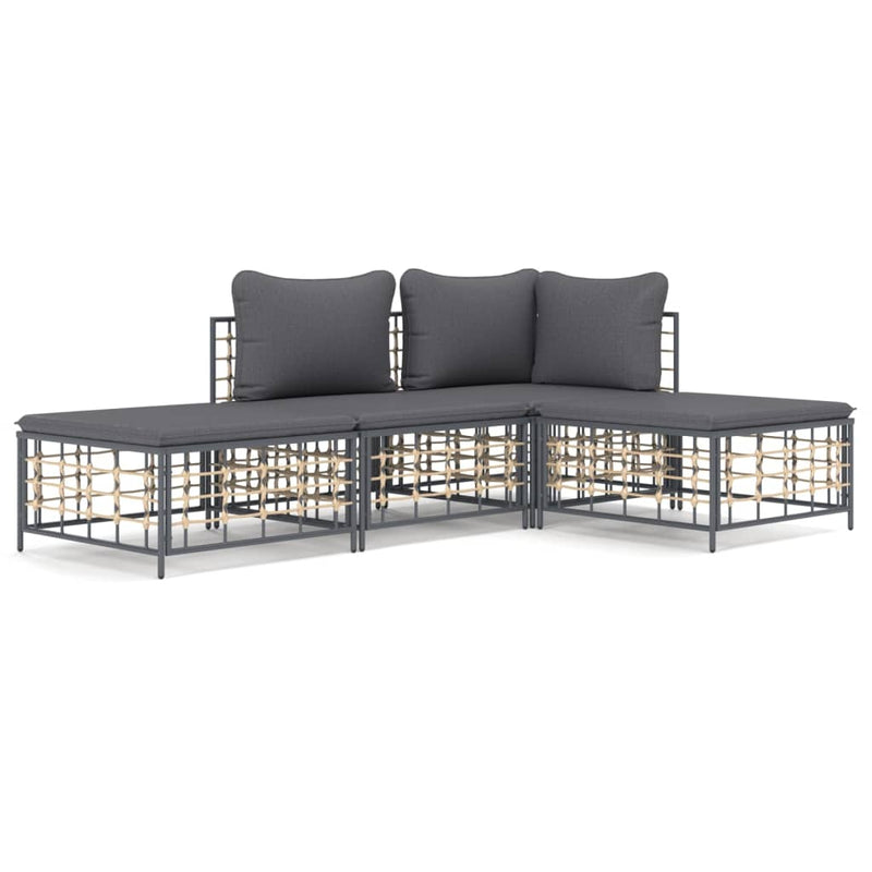 4 Piece Garden Lounge Set with Cushions Anthracite Poly Rattan