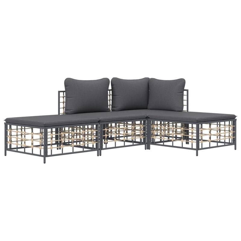 4 Piece Garden Lounge Set with Cushions Anthracite Poly Rattan