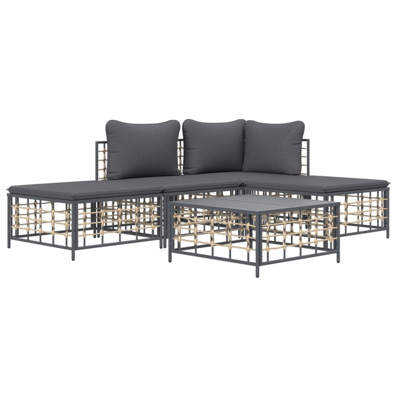 5 Piece Garden Lounge Set with Cushions Anthracite Poly Rattan