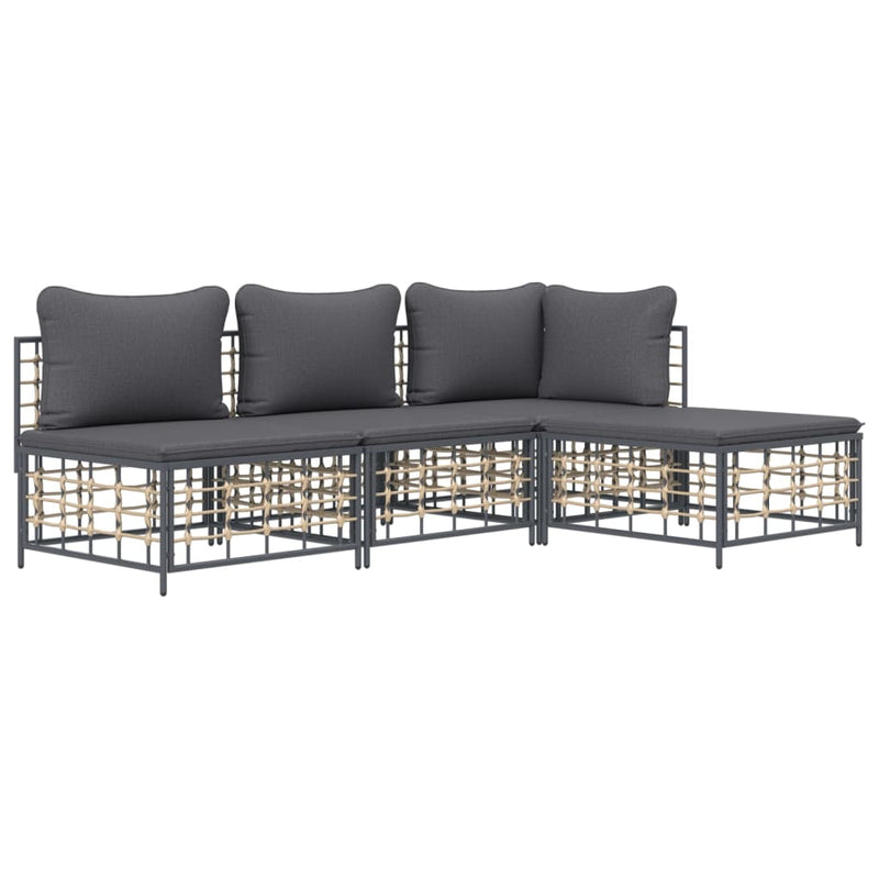 4 Piece Garden Lounge Set with Cushions Anthracite Poly Rattan