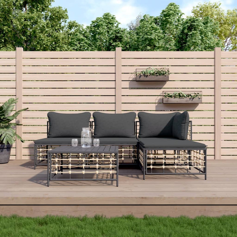 5 Piece Garden Lounge Set with Cushions Anthracite Poly Rattan