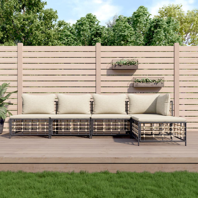 5 Piece Garden Lounge Set with Cushions Anthracite Poly Rattan