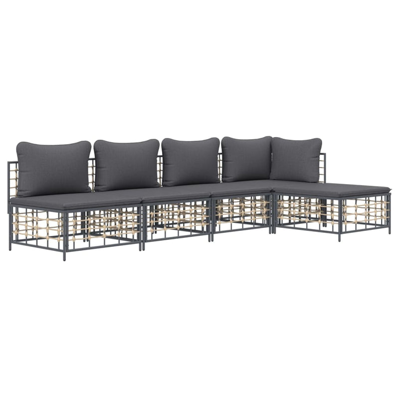 5 Piece Garden Lounge Set with Cushions Anthracite Poly Rattan