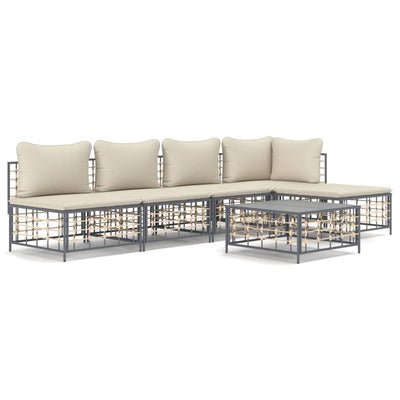 6 Piece Garden Lounge Set with Cushions Anthracite Poly Rattan