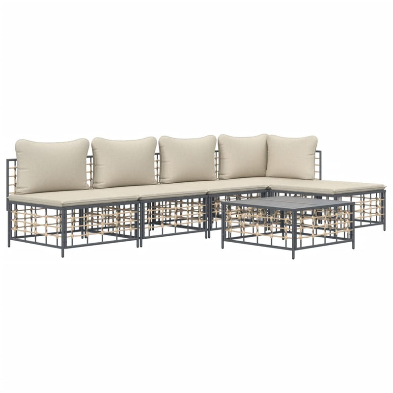 6 Piece Garden Lounge Set with Cushions Anthracite Poly Rattan