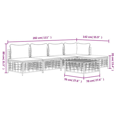 6 Piece Garden Lounge Set with Cushions Anthracite Poly Rattan