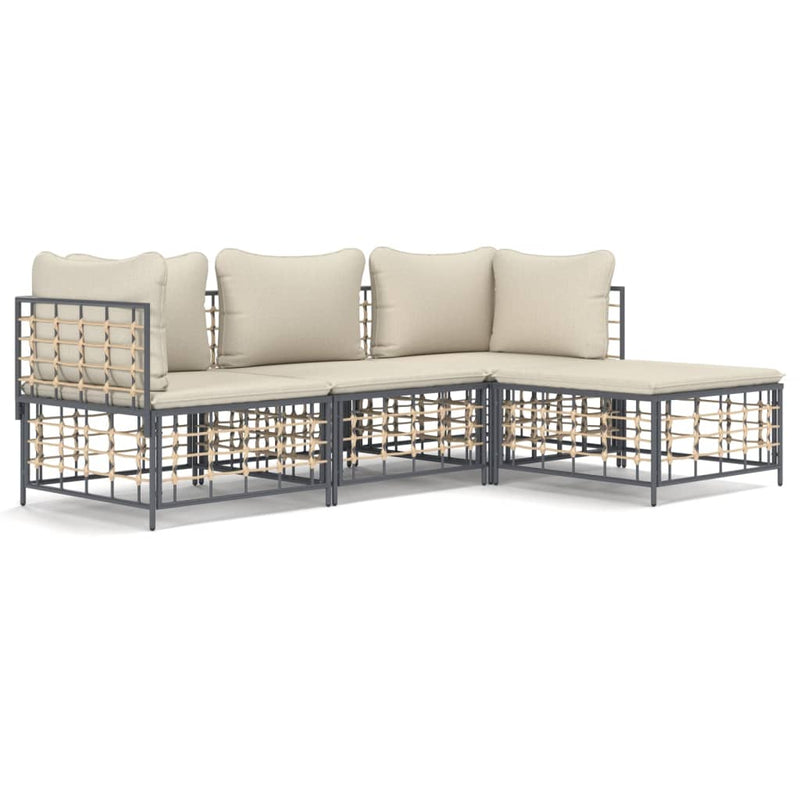 4 Piece Garden Lounge Set with Cushions Anthracite Poly Rattan