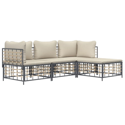 4 Piece Garden Lounge Set with Cushions Anthracite Poly Rattan