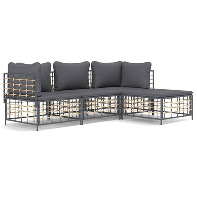 4 Piece Garden Lounge Set with Cushions Anthracite Poly Rattan