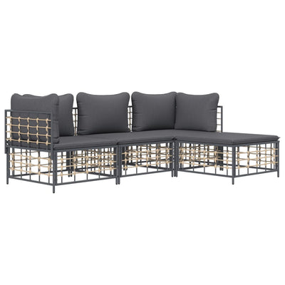 4 Piece Garden Lounge Set with Cushions Anthracite Poly Rattan