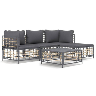 4 Piece Garden Lounge Set with Cushions Anthracite Poly Rattan