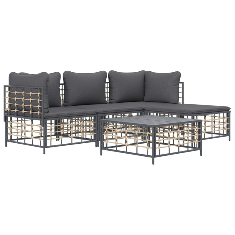 4 Piece Garden Lounge Set with Cushions Anthracite Poly Rattan