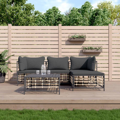 4 Piece Garden Lounge Set with Cushions Anthracite Poly Rattan