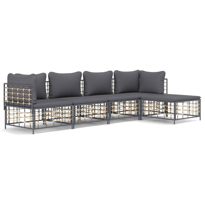 5 Piece Garden Lounge Set with Cushions Anthracite Poly Rattan