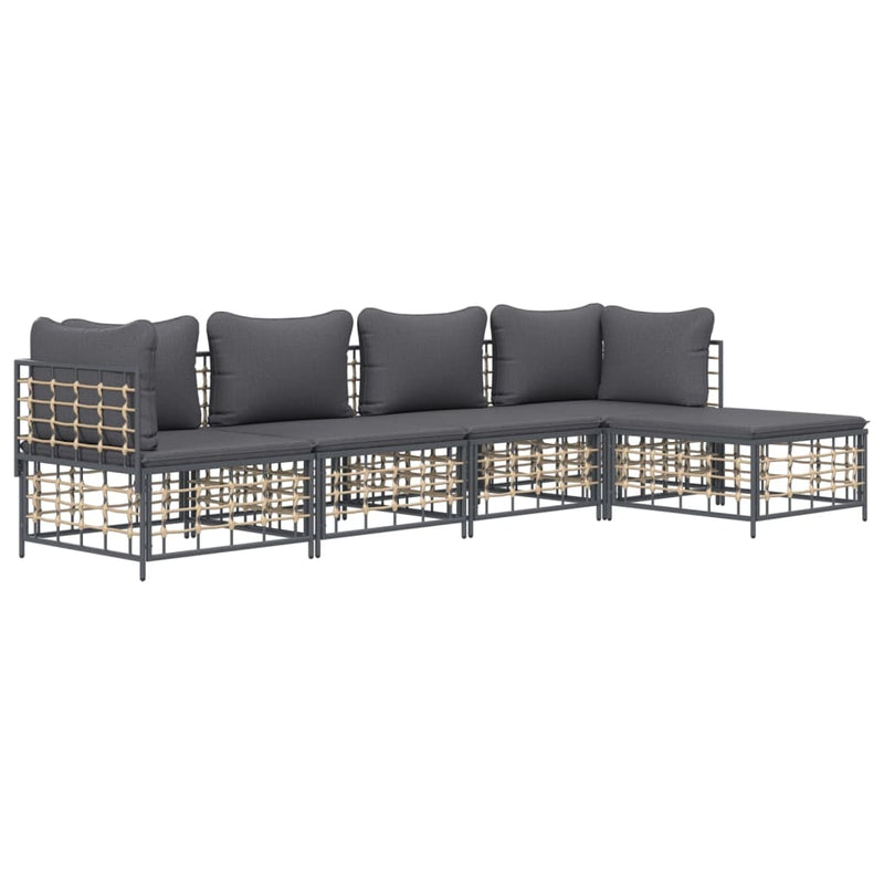 5 Piece Garden Lounge Set with Cushions Anthracite Poly Rattan