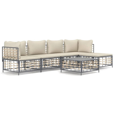 6 Piece Garden Lounge Set with Cushions Anthracite Poly Rattan