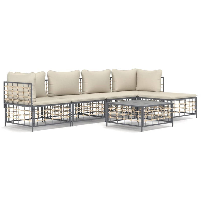 6 Piece Garden Lounge Set with Cushions Anthracite Poly Rattan