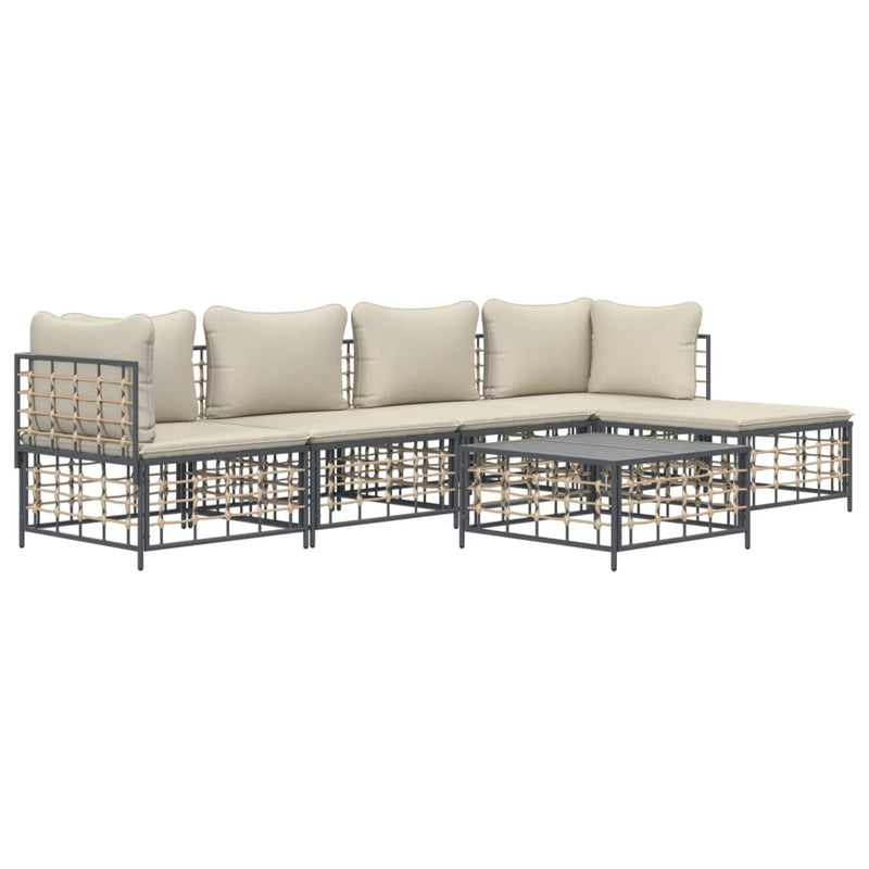 6 Piece Garden Lounge Set with Cushions Anthracite Poly Rattan