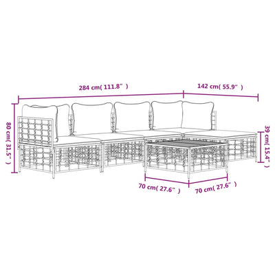 6 Piece Garden Lounge Set with Cushions Anthracite Poly Rattan