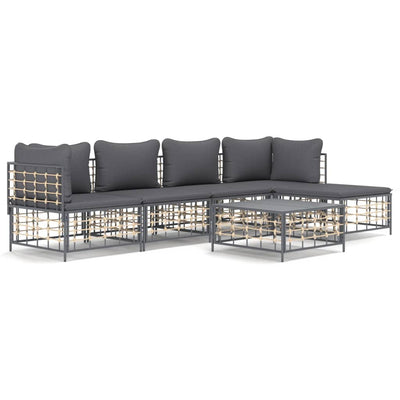 6 Piece Garden Lounge Set with Cushions Anthracite Poly Rattan