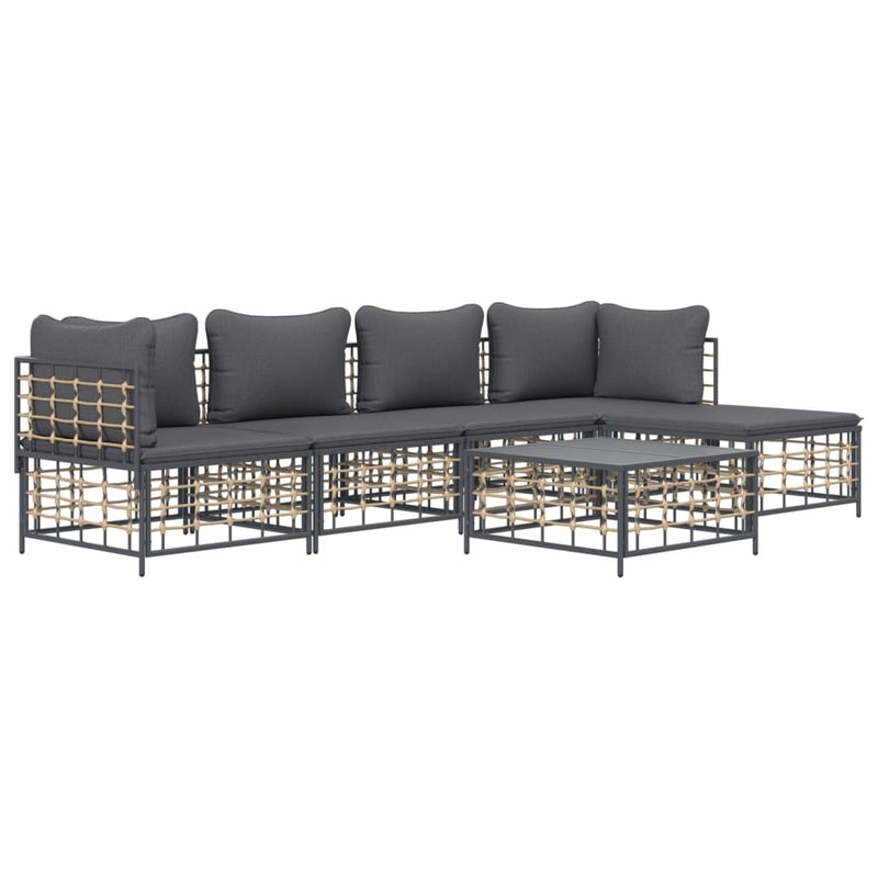 6 Piece Garden Lounge Set with Cushions Anthracite Poly Rattan