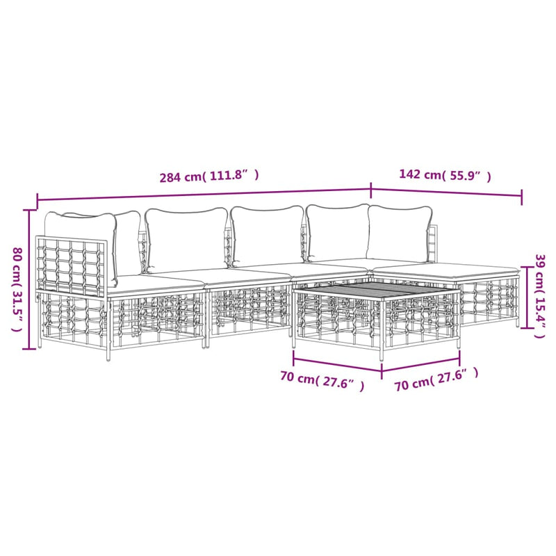 6 Piece Garden Lounge Set with Cushions Anthracite Poly Rattan