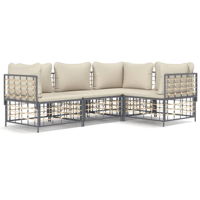 4 Piece Garden Lounge Set with Cushions Anthracite Poly Rattan