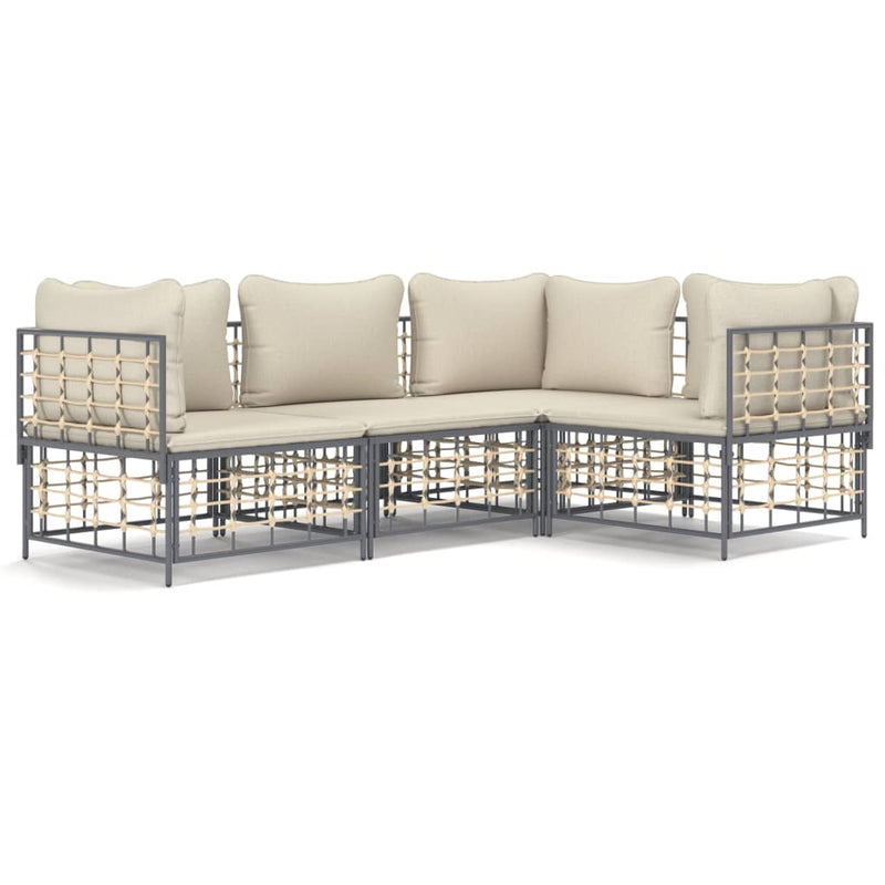 4 Piece Garden Lounge Set with Cushions Anthracite Poly Rattan