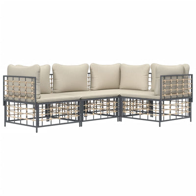 4 Piece Garden Lounge Set with Cushions Anthracite Poly Rattan