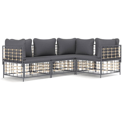 4 Piece Garden Lounge Set with Cushions Anthracite Poly Rattan