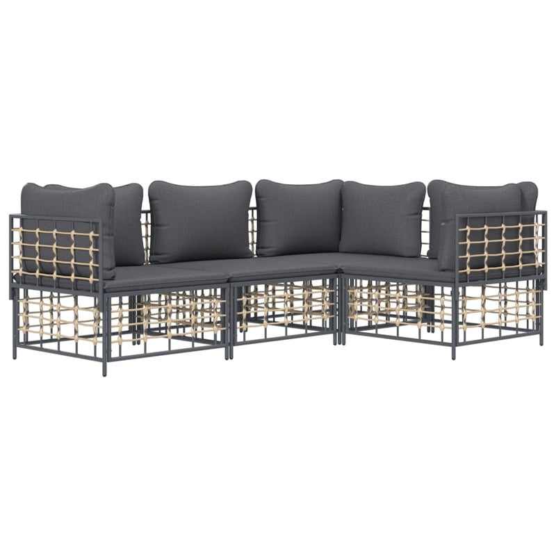 4 Piece Garden Lounge Set with Cushions Anthracite Poly Rattan