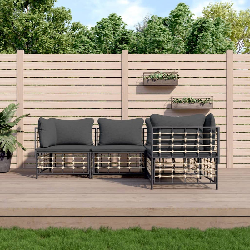 4 Piece Garden Lounge Set with Cushions Anthracite Poly Rattan