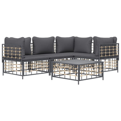 5 Piece Garden Lounge Set with Cushions Anthracite Poly Rattan