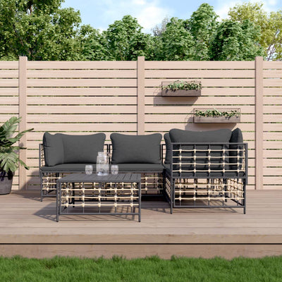 5 Piece Garden Lounge Set with Cushions Anthracite Poly Rattan