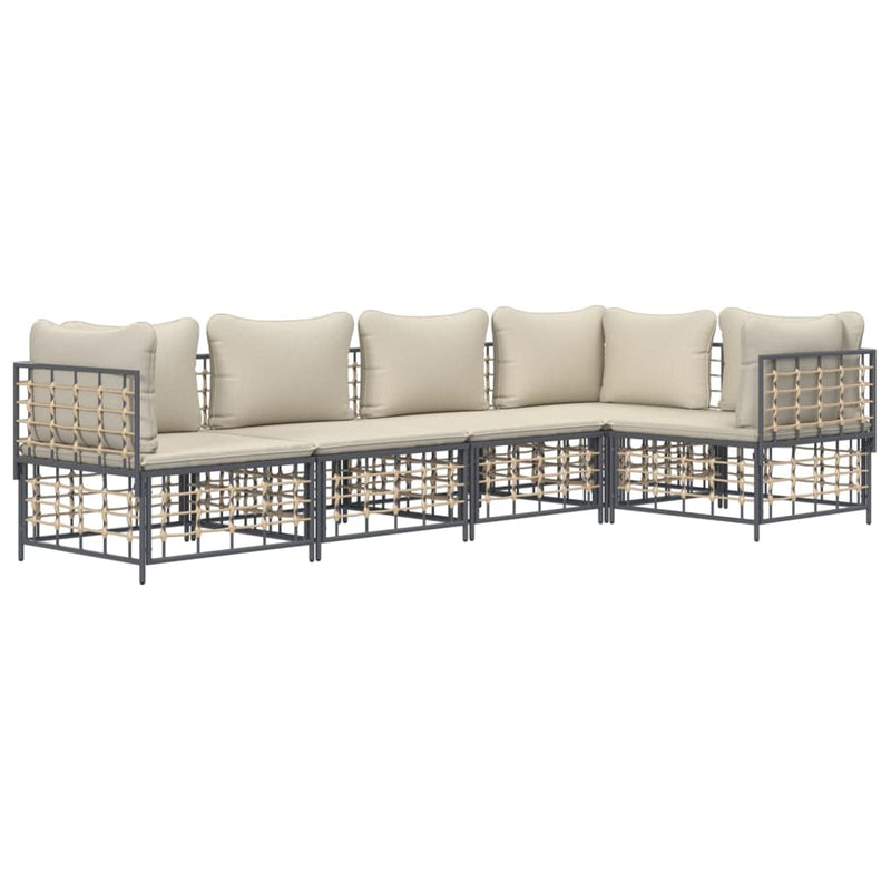 5 Piece Garden Lounge Set with Cushions Anthracite Poly Rattan