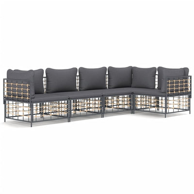 5 Piece Garden Lounge Set with Cushions Anthracite Poly Rattan