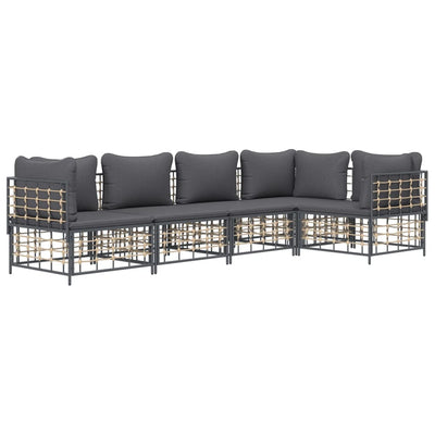 5 Piece Garden Lounge Set with Cushions Anthracite Poly Rattan