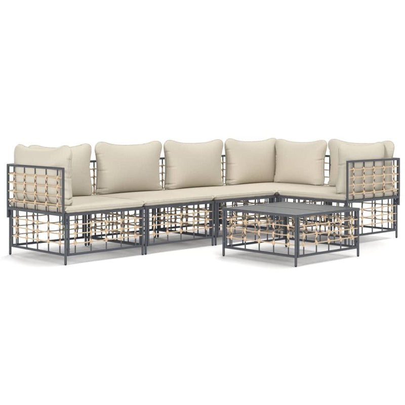 6 Piece Garden Lounge Set with Cushions Anthracite Poly Rattan